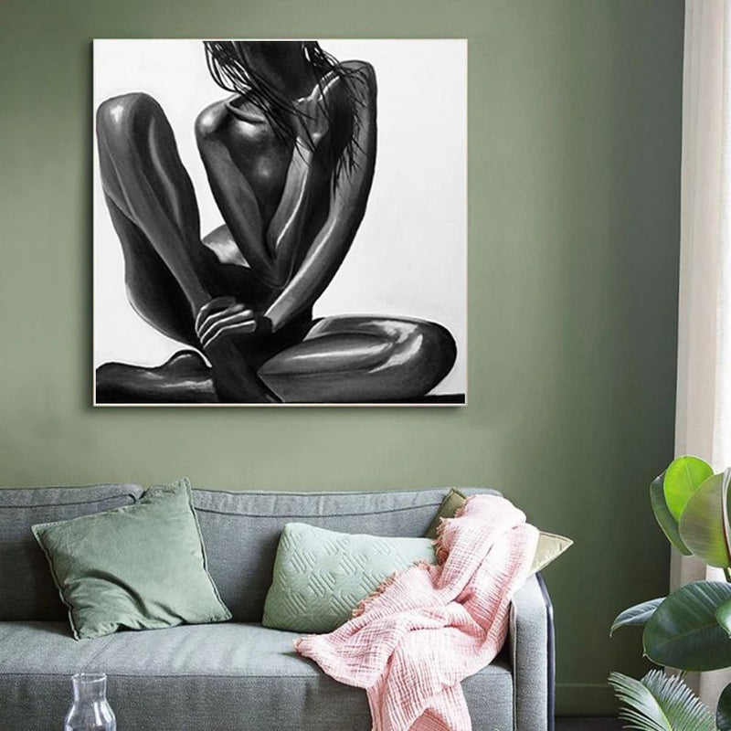 Handmade Oil Painting Canvas Wall Art Decoration Modern Black Naked African Girl Abstract Square Home Dining Room Bedroom Decor Rolled Frameless Unstretched Painting