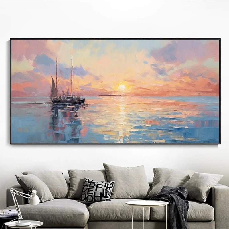 Handmade Oil Painting Canvas Wall Art Decoration Modern Abstract Sunrise Over Sea For Home Living Room Interior Decor Rolled Frameless Unstretched Painting