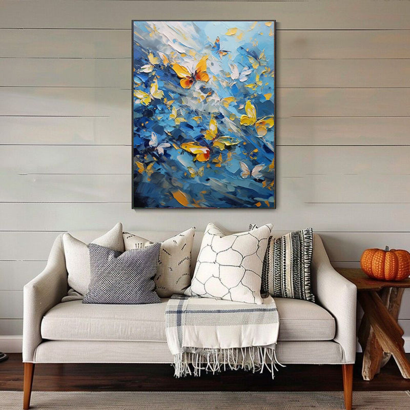 Knife Painted Butterfly Oil Painting On Canvas Handmade Modern Abstract Wall Art Living Room Home Decor Rolled Frameless Unstretched Painting