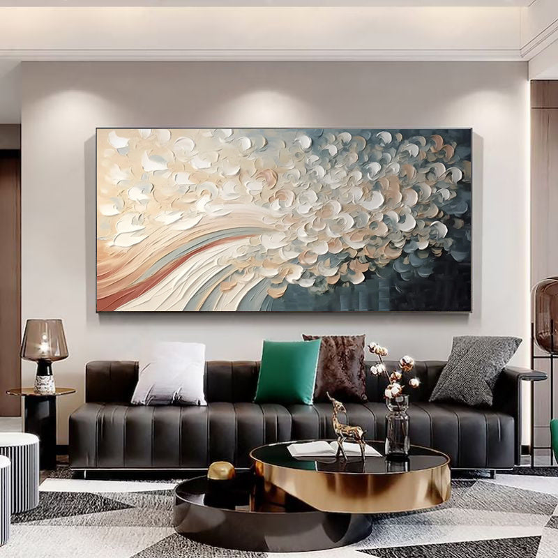 Hand-Painted Modern Home Decor Wall Art Picture White Cherry Blossom Tree Thick Palette Knife Oil Painting On Canvas Decoration