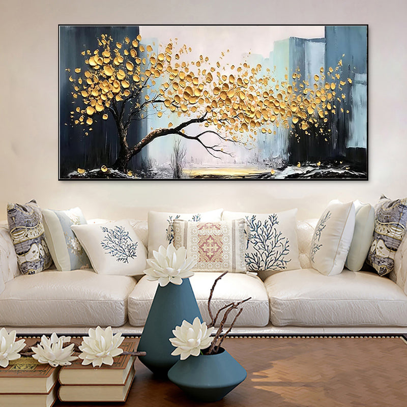 Large Abstract Handmade Painting Abstract Golden Tree Still Life Canvas Painting Wall Art  Lucky Tree Landscape Modern Home Living Room Decor