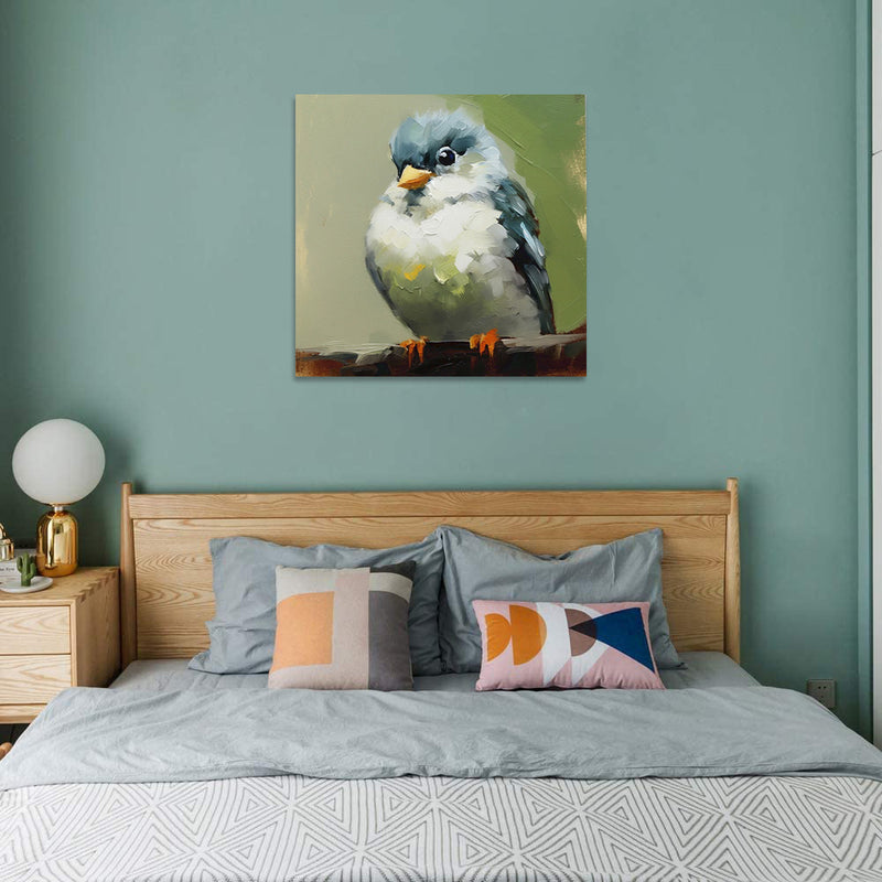 Hand Painted Animal Oil Painting Bird Kawaii Canvas Modern Abstract Trendy Art Picture Wall Simple Living Room Home Children's Room Decor