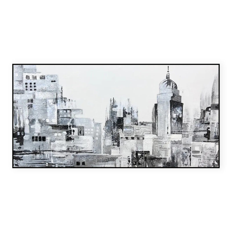 Handmade Oil Painting Canvas Wall Art Decoration Modern Abstract Black And White Urban Architectural Street Scenes For Home Decor Rolled Frameless Unstretched Painting