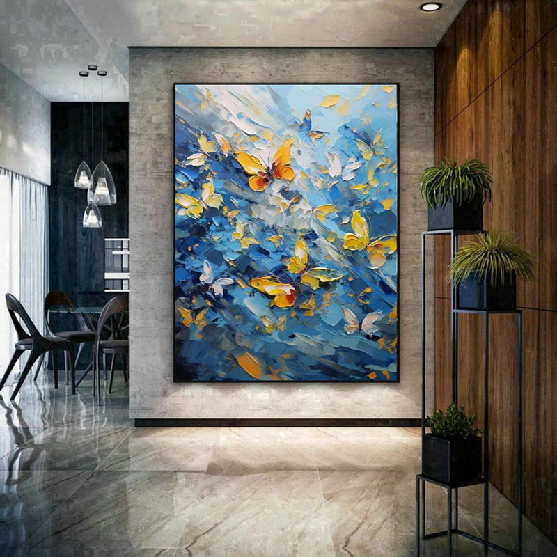Knife Painted Butterfly Oil Painting On Canvas Handmade Modern Abstract Wall Art Living Room Home Decor Rolled Frameless Unstretched Painting