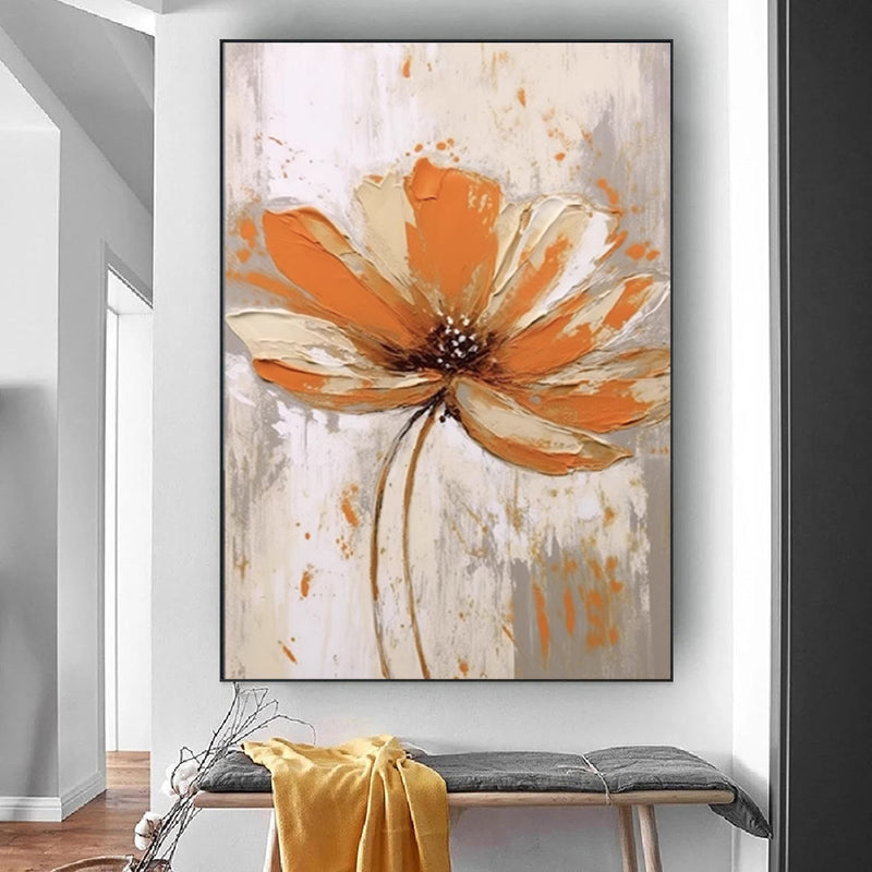 Handmade Oil Painting Canvas Wall Art Decoration Orange Flowers Modern Abstract For Home Living Room Decor Rolled Frameless Unstretched Painting