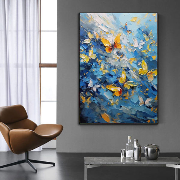 Knife Painted Butterfly Oil Painting On Canvas Handmade Modern Abstract Wall Art Living Room Home Decor Rolled Frameless Unstretched Painting