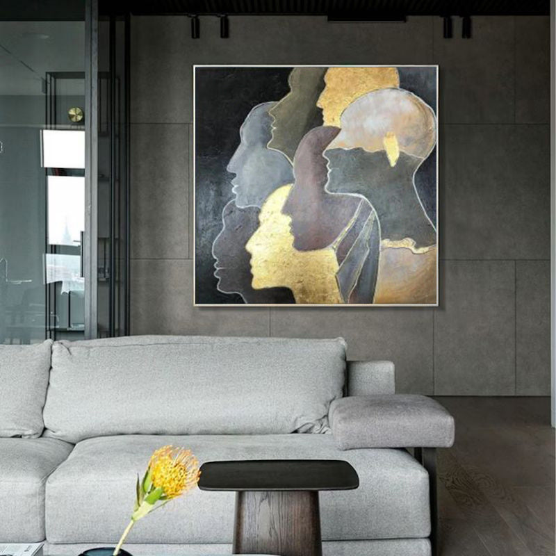 Handmade Oil Painting Canvas Wall Art Decoration Modern Light Luxury Golden Portrait Abstract Home Living Room Decor Rolled Frameless Unstretched Painting