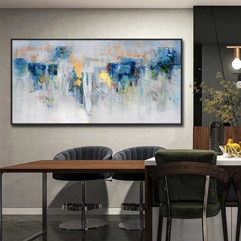 Handmade Oil Painting Canvas Wall Art Decoration Modern Blue And Gold Abstract For Home Living Room Decor Rolled Frameless Unstretched Painting