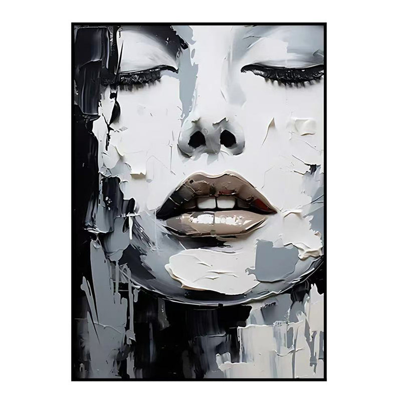 Handmade Oil Painting Canvas Wall Art Decoration Black And White Knife Painting Modern Abstract Portrait Of Women For Home Decor Rolled Frameless Unstretched Painting