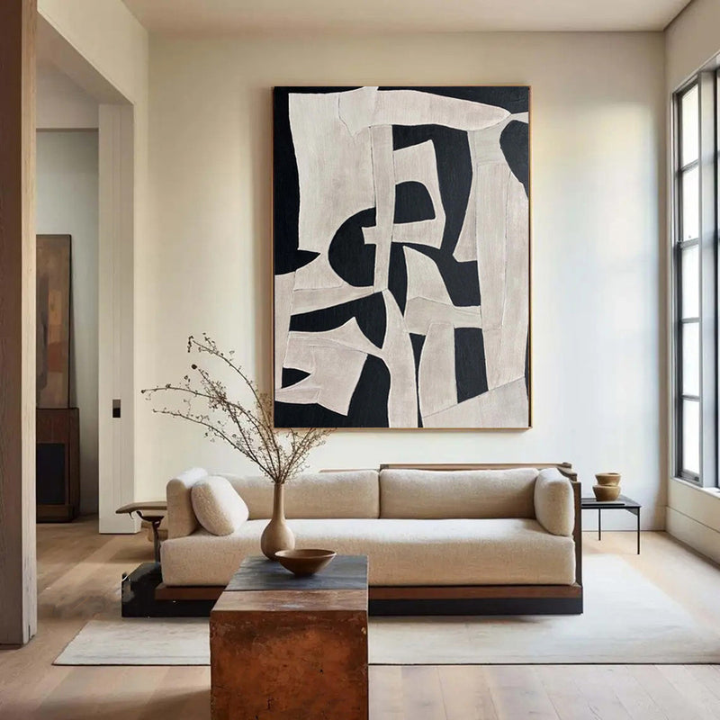 Handmade Oil Painting Canvas Wall Art Decoration Modern Abstract Black White Texture Minimalist For Home Decor Rolled Frameless Unstretched Painting