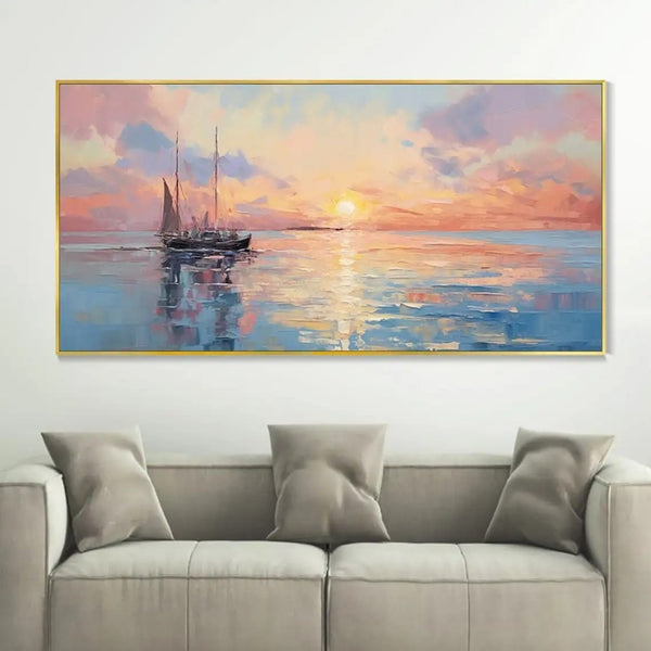 Handmade Oil Painting Canvas Wall Art Decoration Modern Abstract Sunrise Over Sea For Home Living Room Interior Decor Rolled Frameless Unstretched Painting