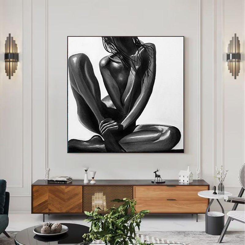 Handmade Oil Painting Canvas Wall Art Decoration Modern Black Naked African Girl Abstract Square Home Dining Room Bedroom Decor Rolled Frameless Unstretched Painting
