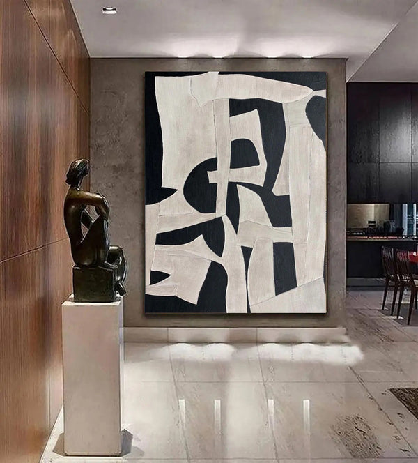 Handmade Oil Painting Canvas Wall Art Decoration Modern Abstract Black White Texture Minimalist For Home Decor Rolled Frameless Unstretched Painting