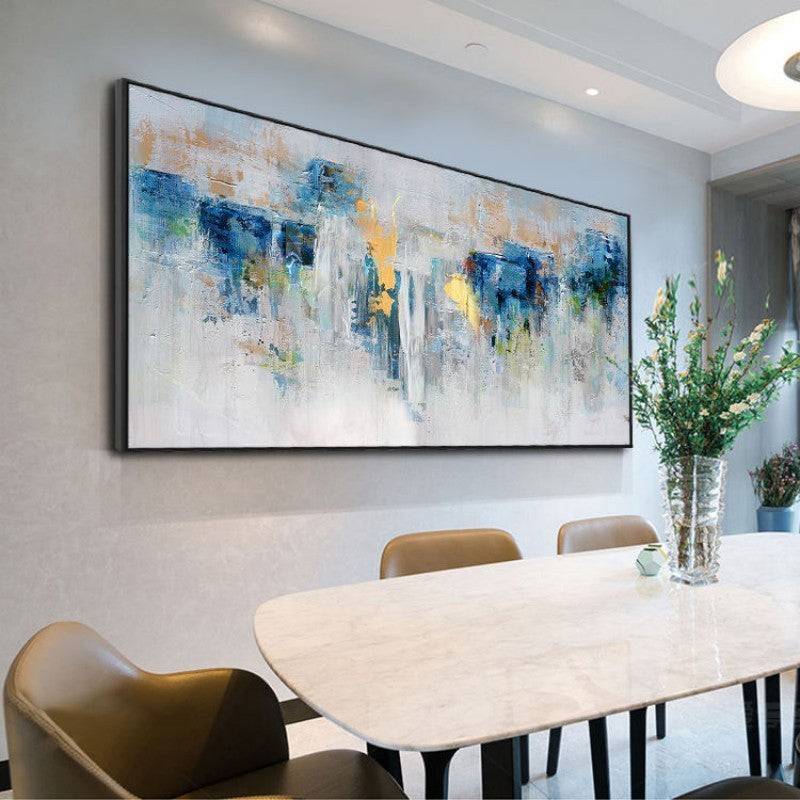 Handmade Oil Painting Canvas Wall Art Decoration Modern Blue And Gold Abstract For Home Living Room Decor Rolled Frameless Unstretched Painting