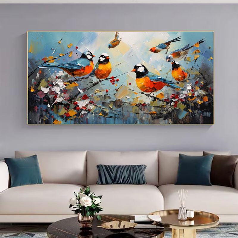 Hand Painted Animal Oil Painting Bird Kawaii Canvas Modern Abstract Magpie Trendy Art Picture Wall Simple Living Room Home Decor