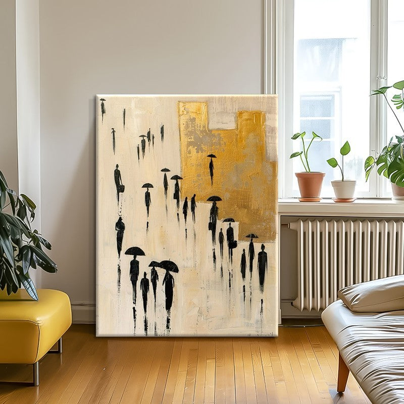 Hand Painted Abstract Character City Art Canvas Oil Painting Modern Minimalist Urban Wall Art Pictures Fashion Living Room Decor