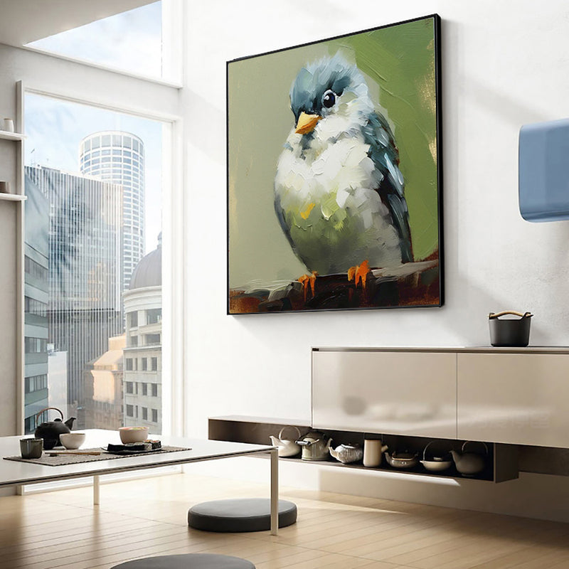 Hand Painted Animal Oil Painting Bird Kawaii Canvas Modern Abstract Trendy Art Picture Wall Simple Living Room Home Children's Room Decor