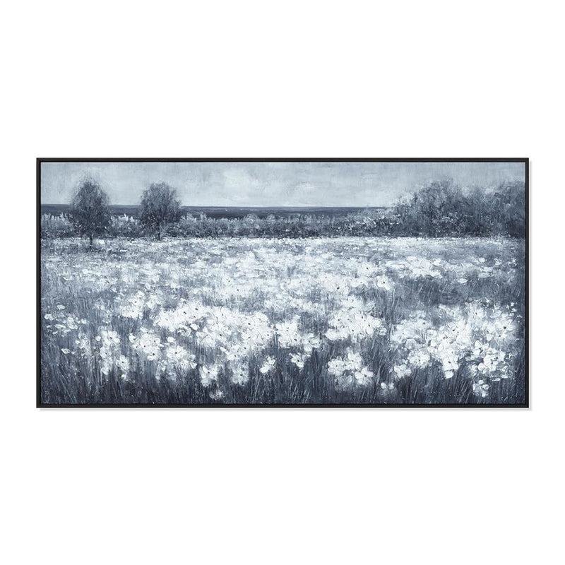 Handmade Oil Painting Canvas Wall Art Decoration Modern Black And White Landscape Little White Flowers For Home Living Room Decor Rolled Frameless Unstretched Painting