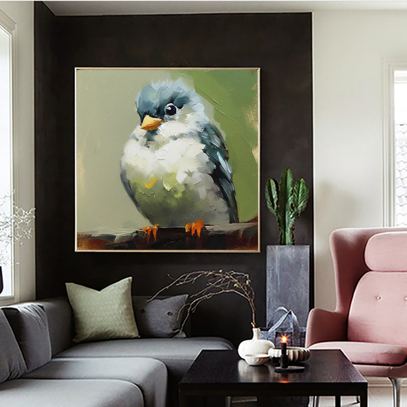 Hand Painted Animal Oil Painting Bird Kawaii Canvas Modern Abstract Trendy Art Picture Wall Simple Living Room Home Children's Room Decor