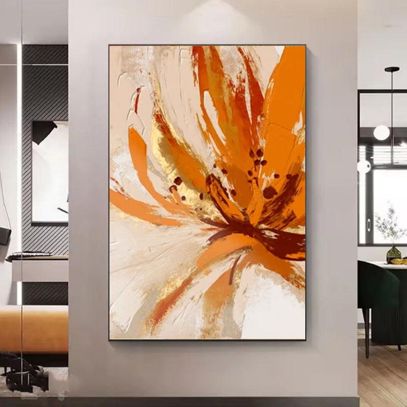 Handmade Oil Painting Canvas Wall Art Decoration Orange Flowers Modern Abstract For Home Living Room Decor Rolled Frameless Unstretched Painting