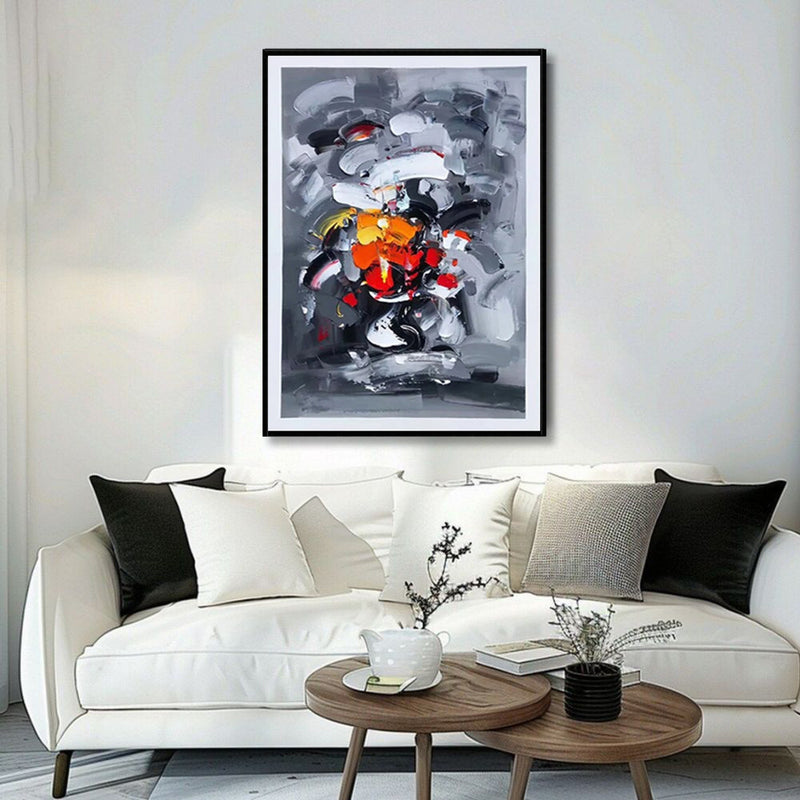 Large Graffiti Abstract Grey Handmade Oil Painting On Canvas Art Modern Acrylic Wall Decor For Home Living Room Artwork