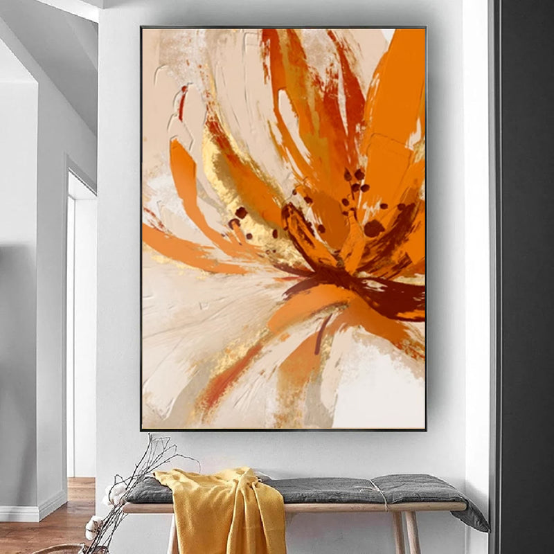 Handmade Oil Painting Canvas Wall Art Decoration Orange Flowers Modern Abstract For Home Living Room Decor Rolled Frameless Unstretched Painting