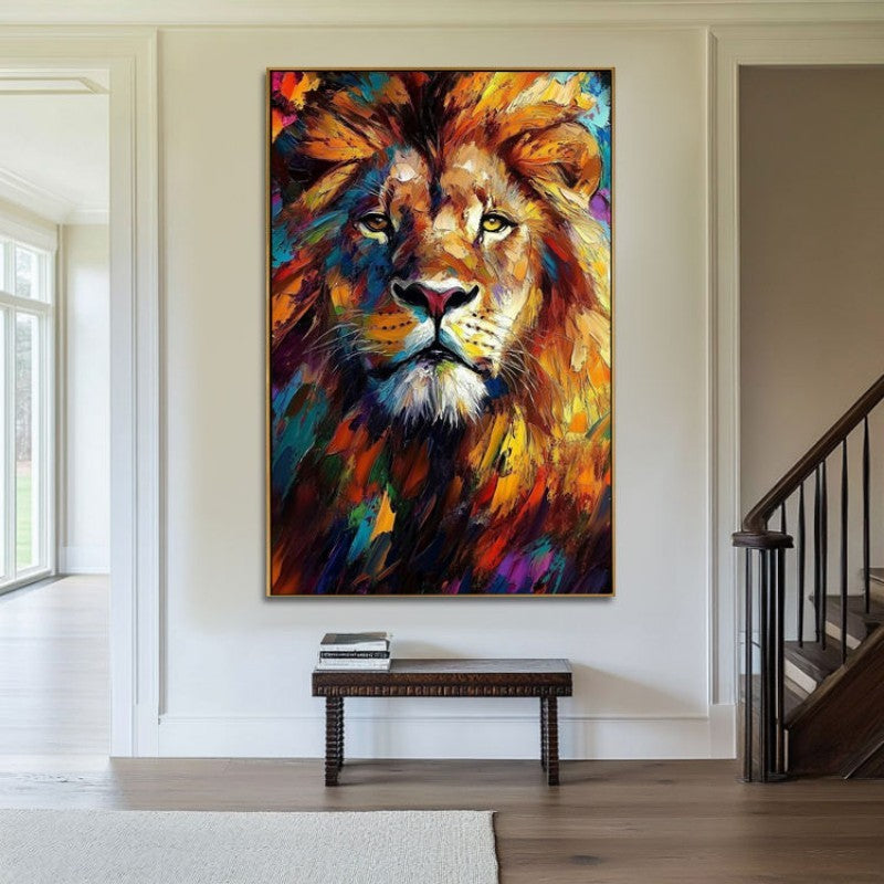 Abstract Animal Canvas Handmade Oil Painting Colorful Lion Painting Modern Stylish Animals Wall Art Home Living Room Decor