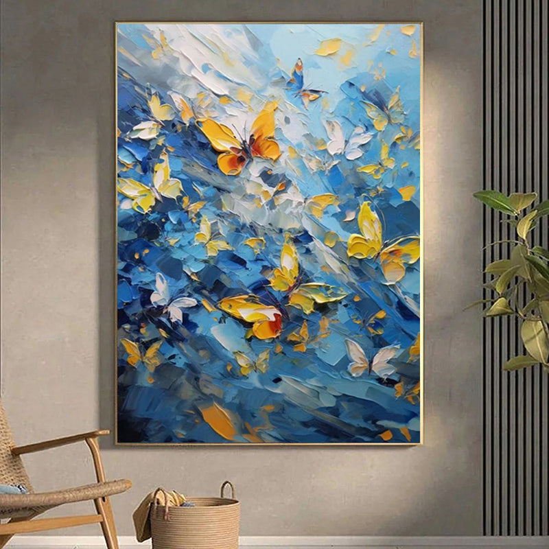 Knife Painted Butterfly Oil Painting On Canvas Handmade Modern Abstract Wall Art Living Room Home Decor Rolled Frameless Unstretched Painting