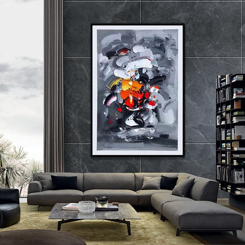 Large Graffiti Abstract Grey Handmade Oil Painting On Canvas Art Modern Acrylic Wall Decor For Home Living Room Artwork
