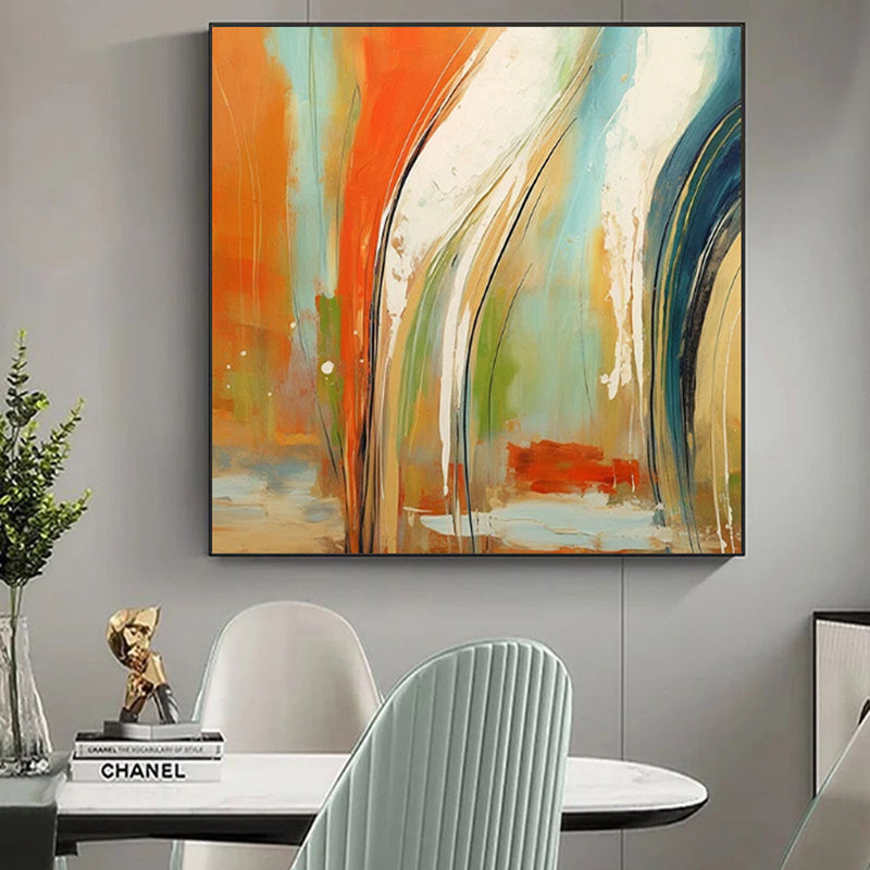 Handmade Oil Painting Canvas Wall Art Decoration Modern Orange Abstract Square Home Dining Room Bedroom Decor Rolled Frameless Unstretched Painting