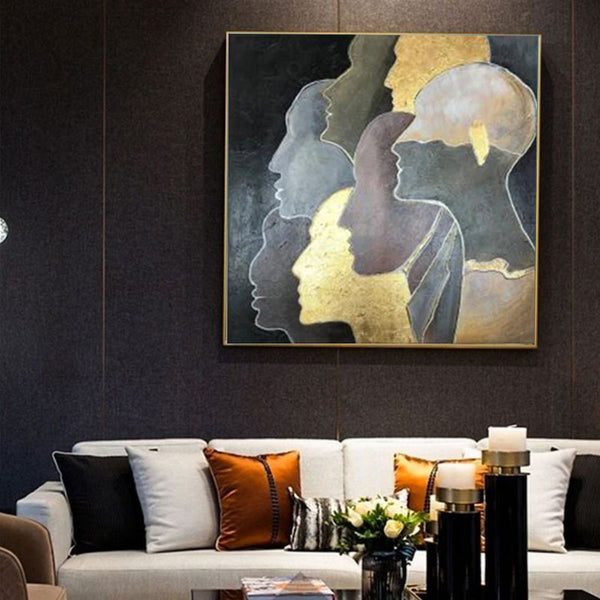 Handmade Oil Painting Canvas Wall Art Decoration Modern Light Luxury Golden Portrait Abstract Home Living Room Decor Rolled Frameless Unstretched Painting