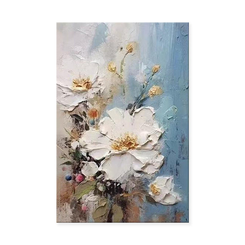 Handmade Oil Painting Canvas Wall Art Decoration 3D Texture Thick Oil White Flowers Modern Abstract For Home Room Decor