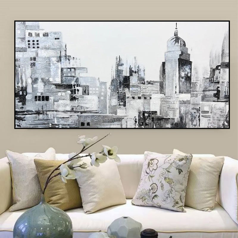 Handmade Oil Painting Canvas Wall Art Decoration Modern Abstract Black And White Urban Architectural Street Scenes For Home Decor Rolled Frameless Unstretched Painting