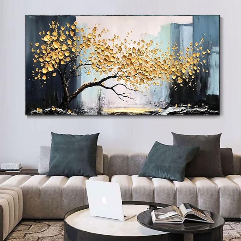 Large Abstract Handmade Painting Abstract Golden Tree Still Life Canvas Painting Wall Art  Lucky Tree Landscape Modern Home Living Room Decor