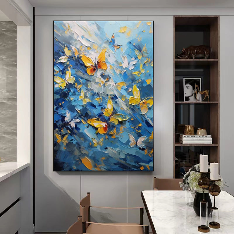 Knife Painted Butterfly Oil Painting On Canvas Handmade Modern Abstract Wall Art Living Room Home Decor Rolled Frameless Unstretched Painting