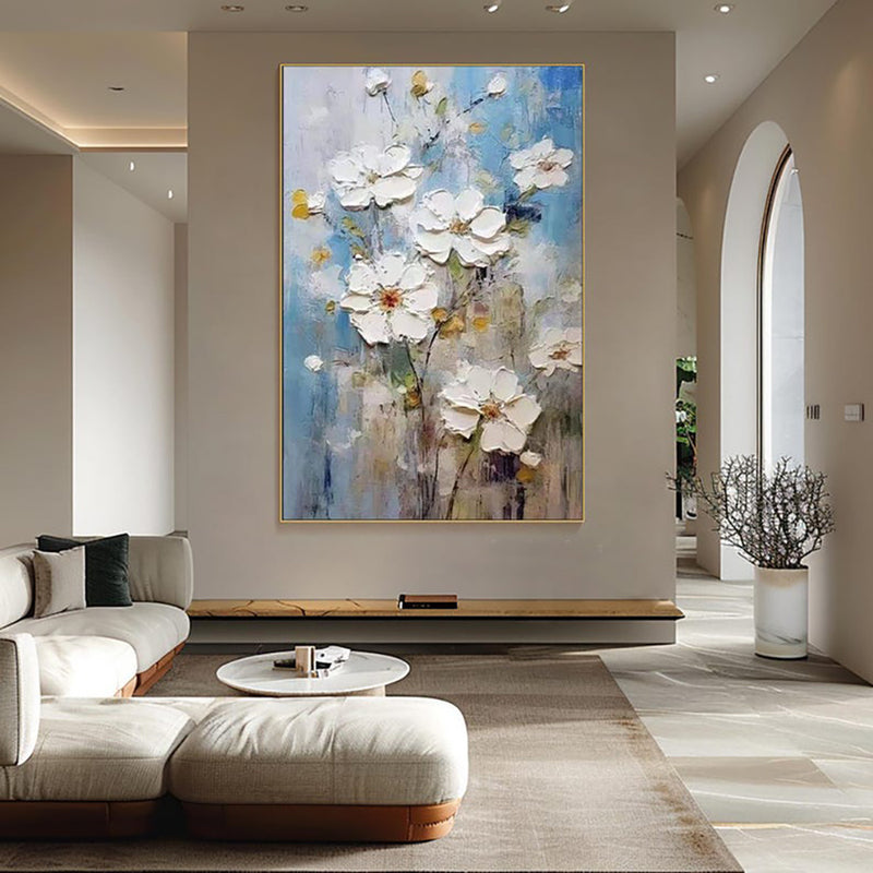 Handmade Oil Painting Canvas Wall Art Decoration 3D Texture Thick Oil White Flowers Modern Abstract For Home Room Decor