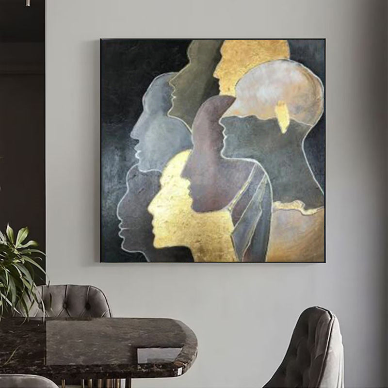Handmade Oil Painting Canvas Wall Art Decoration Modern Light Luxury Golden Portrait Abstract Home Living Room Decor Rolled Frameless Unstretched Painting