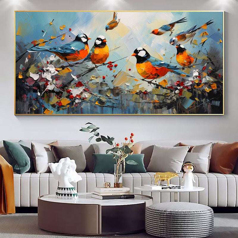 Hand Painted Animal Oil Painting Bird Kawaii Canvas Modern Abstract Magpie Trendy Art Picture Wall Simple Living Room Home Decor