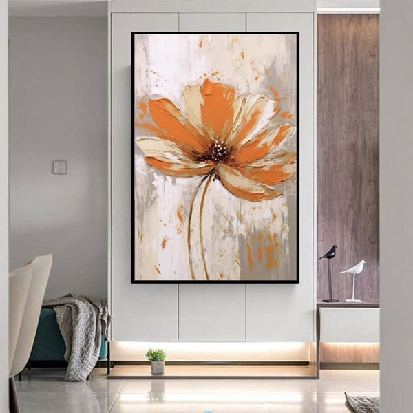 Handmade Oil Painting Canvas Wall Art Decoration Orange Flowers Modern Abstract For Home Living Room Decor Rolled Frameless Unstretched Painting