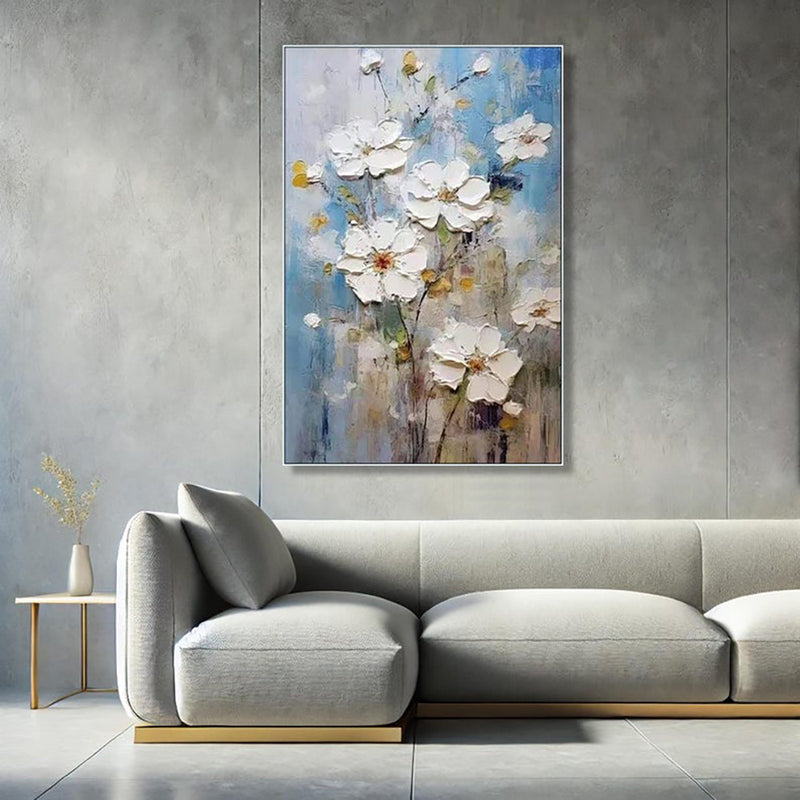 Handmade Oil Painting Canvas Wall Art Decoration 3D Texture Thick Oil White Flowers Modern Abstract For Home Room Decor
