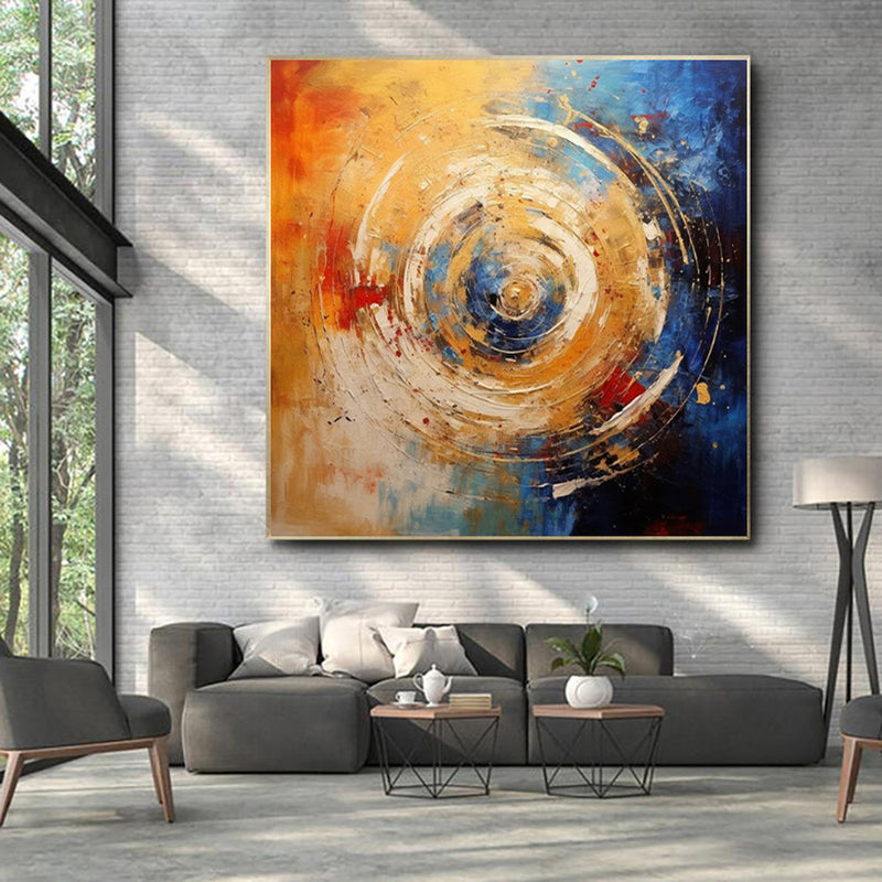 Handmade Oil Painting Canvas Wall Art Decoration Modern Orange Blue Circle Abstract Square Home Dining Room Bedroom Decor Rolled Frameless Unstretched Painting