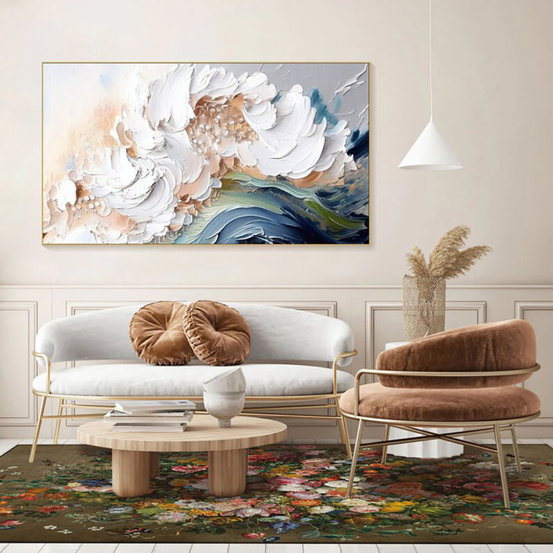 Modern Abstract Handmade Oil Paintings Heavy Texture White Waves No Framed Large Size Wall Picture For Restaurant Canvas Art Home Decor