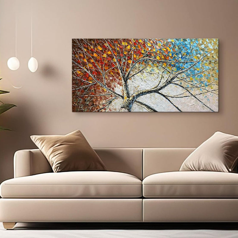 Large Handpainted Palette Knife Fortune Tree Oil Painting On Canvas Modern Abstract Landscape Art Poster Living Room Wall Pictures Home Decor