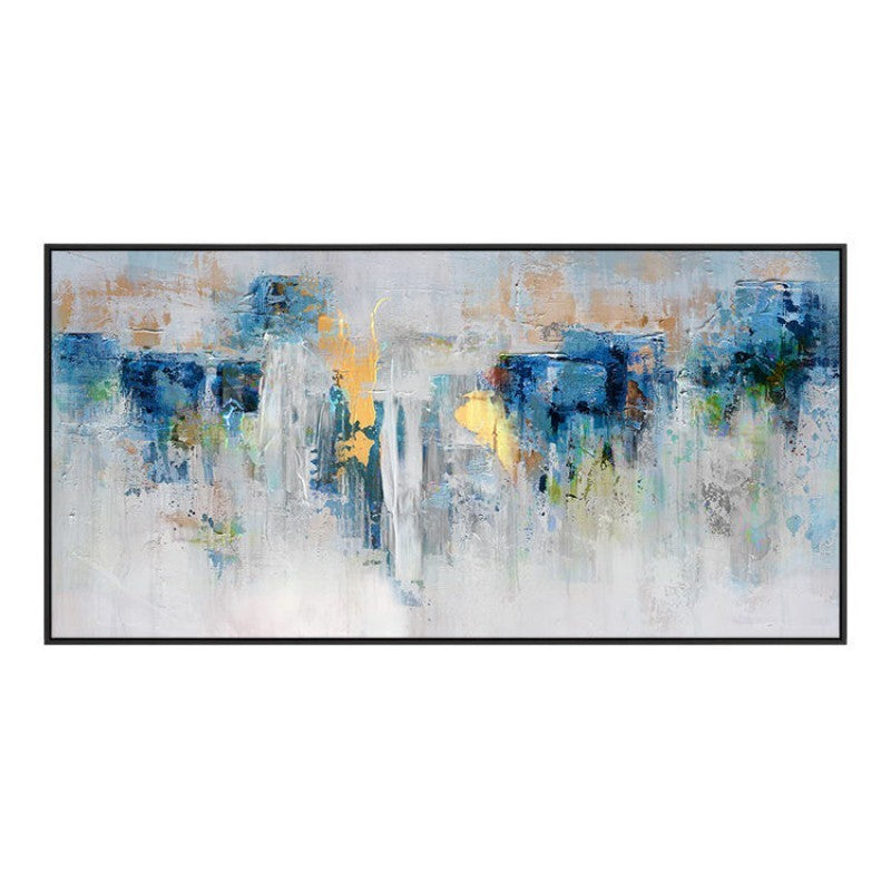 Handmade Oil Painting Canvas Wall Art Decoration Modern Blue And Gold Abstract For Home Living Room Decor Rolled Frameless Unstretched Painting
