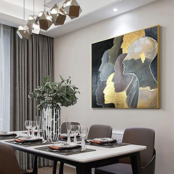 Handmade Oil Painting Canvas Wall Art Decoration Modern Light Luxury Golden Portrait Abstract Home Living Room Decor Rolled Frameless Unstretched Painting