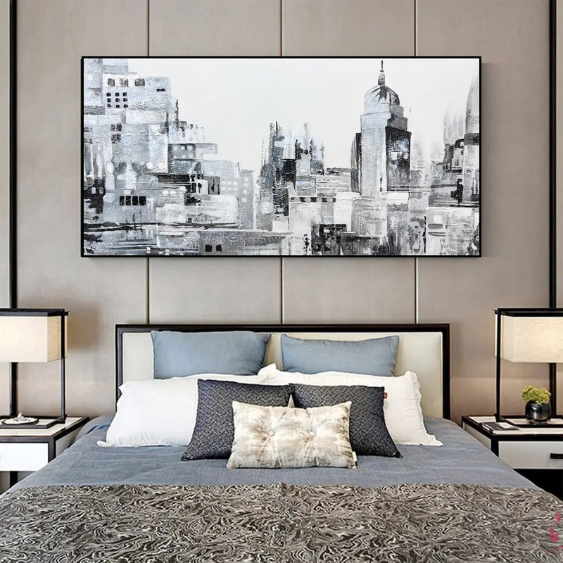 Handmade Oil Painting Canvas Wall Art Decoration Modern Abstract Black And White Urban Architectural Street Scenes For Home Decor Rolled Frameless Unstretched Painting