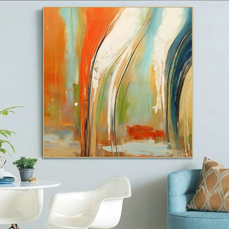 Handmade Oil Painting Canvas Wall Art Decoration Modern Orange Abstract Square Home Dining Room Bedroom Decor Rolled Frameless Unstretched Painting
