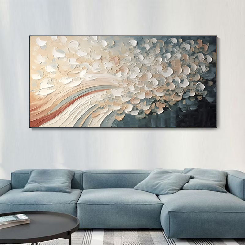 Hand-Painted Modern Home Decor Wall Art Picture White Cherry Blossom Tree Thick Palette Knife Oil Painting On Canvas Decoration