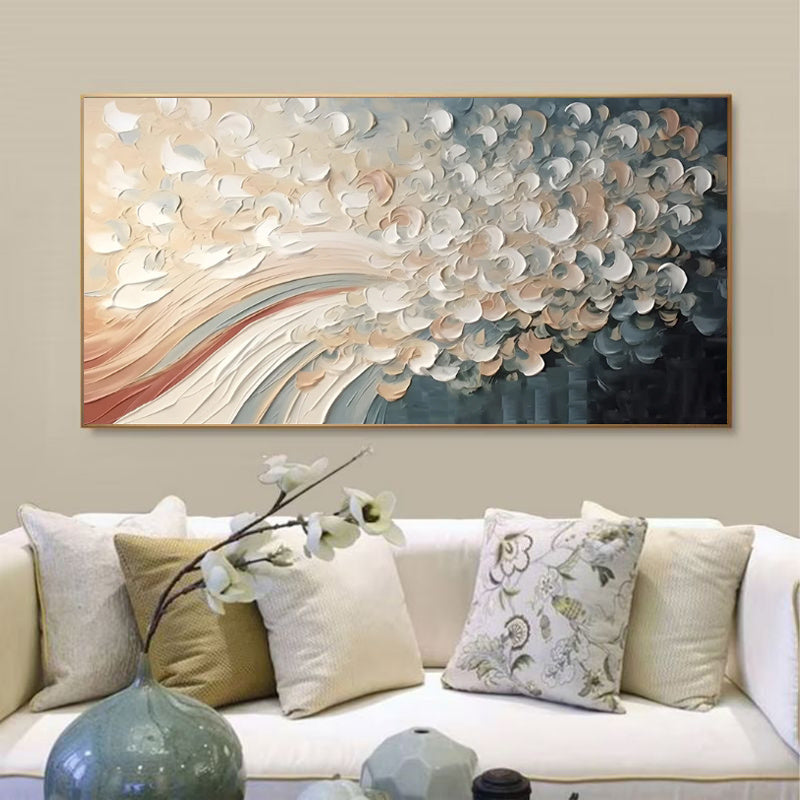 Hand-Painted Modern Home Decor Wall Art Picture White Cherry Blossom Tree Thick Palette Knife Oil Painting On Canvas Decoration