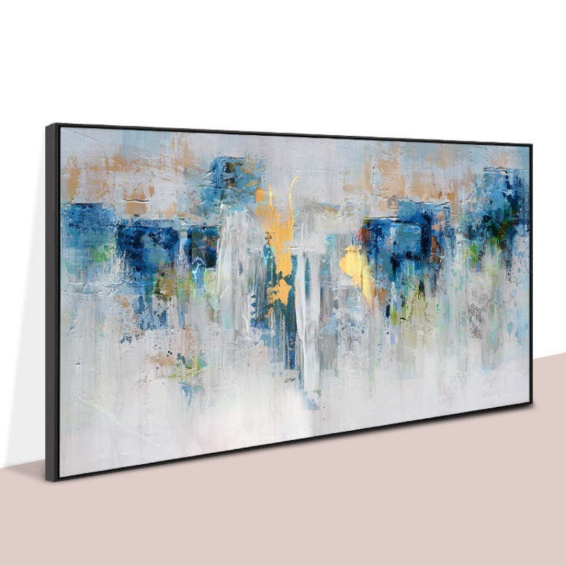 Handmade Oil Painting Canvas Wall Art Decoration Modern Blue And Gold Abstract For Home Living Room Decor Rolled Frameless Unstretched Painting